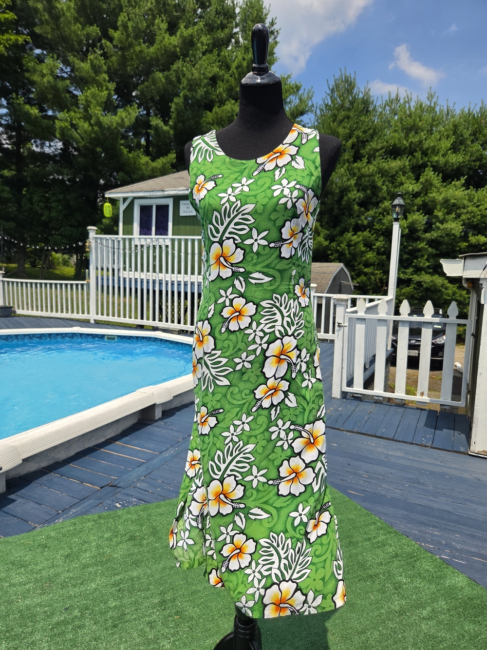 Green Floral Tropical Midi Dress